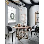 120cm Natural Round Solid Wood Top Dining Table With Metal Legs