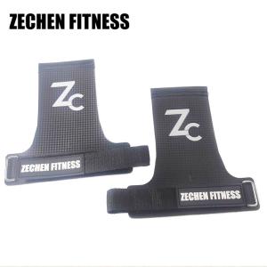 China Black Pull Up Hand Grips Fingerless Palm Guards Crossfit Carbon Leather Hand Gloves wholesale