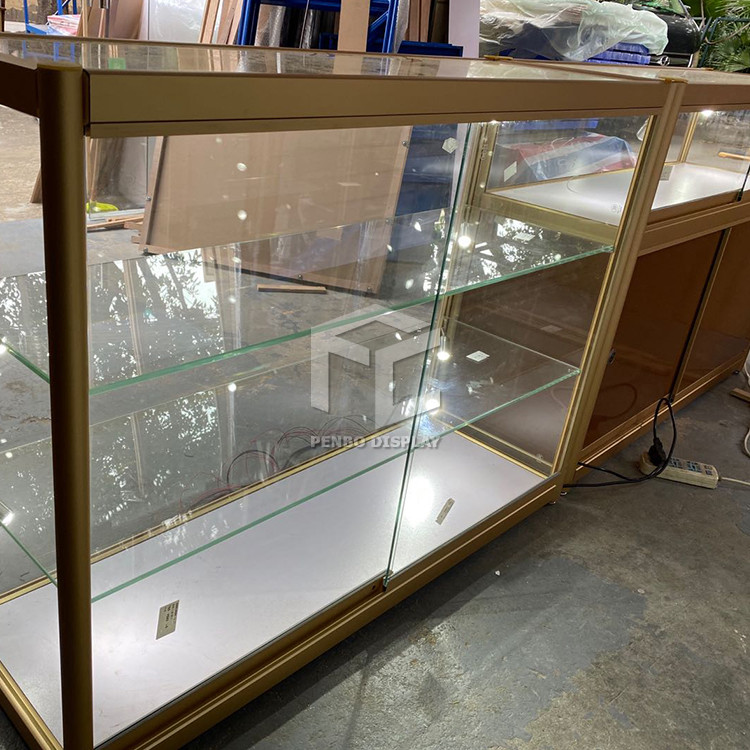 OEM Lockable Aluminum Frame Glass Display Showcase Cabinet With T5 LED Lights