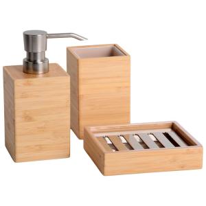 China 3Pcs Natural Bamboo Soap Dispenser Set Customized for Bathroom wholesale