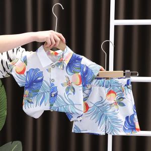 China Floral Print 2023 New Beach Style Wholesale Summer baby clothes boy Formal Fashion short sleeve Shirt kids boy summer cl wholesale
