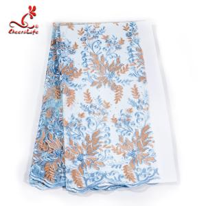 China French Luxury Embroidered Lace Fabric / Dress Voile Tulle Lace Fabric Flowers Decoration wholesale