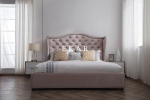 China Modern Upholstered Fabric Box Design Wooden Bed wholesale