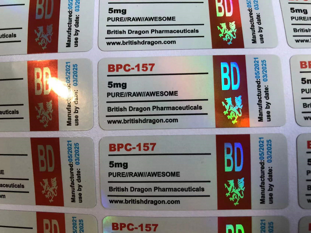 Custom Design PET Vial Labels Boxes For Bodybuilding Injectable Anabolic Glossy Holographic Pills Bottles