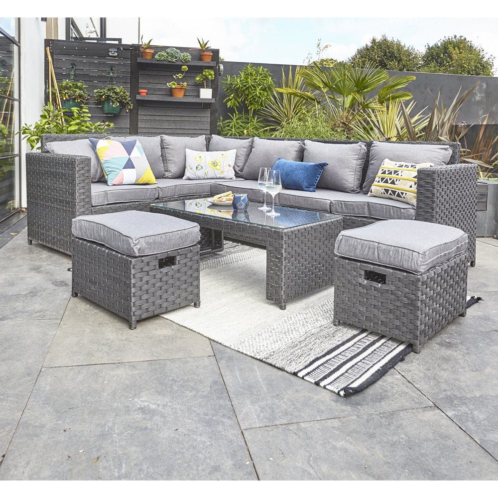 Garden Set AJUNION 8 Seater Outdoor Furniture Rattan Corner Lounge Sofa Set for Backyard