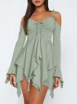 Dating Solid Halterneck Dress Classic Ruffle Rrim Casual Dress For Ladies