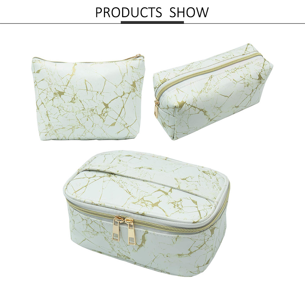 Waterproof 3 Pack Marble PU Cosmetic Makeup Bag For Girl