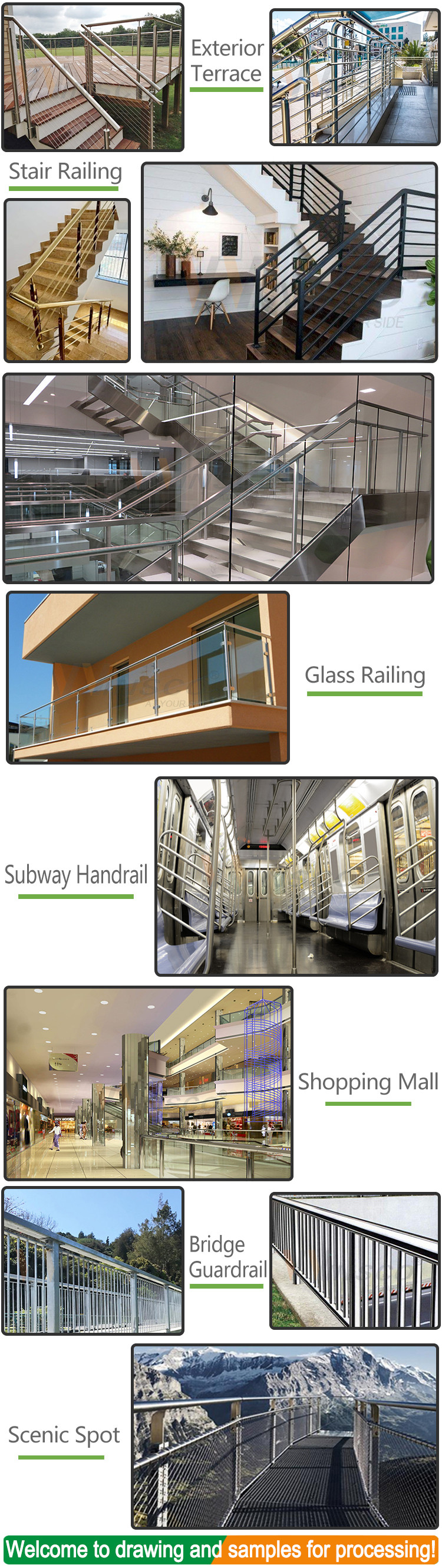 Outdoor Stainless Steel Staircase Handrail Inox Fence 201 304 316 Grade