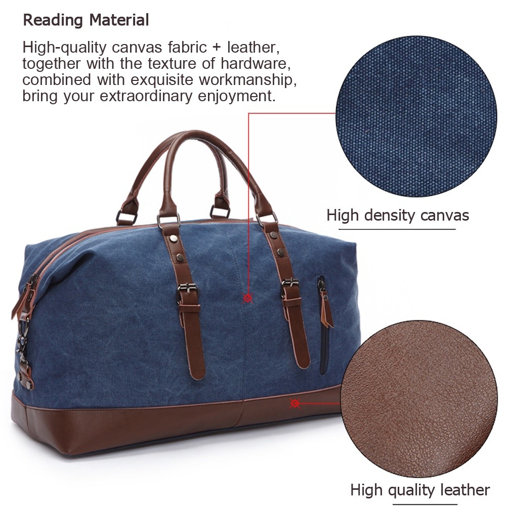 Casual Coffee Men'S Leather Canvas Travel Duffel Bags
