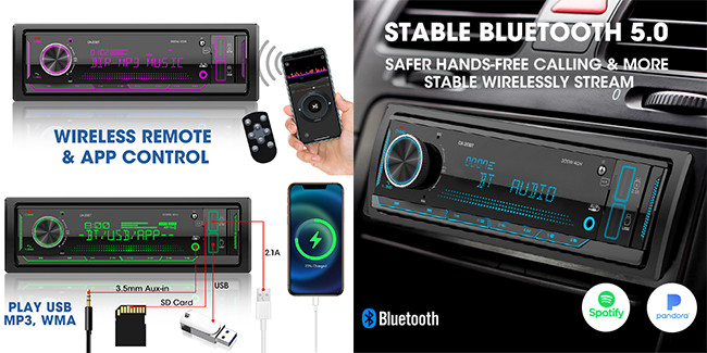 Real Time Clock Android Auto Single Din MP3 Car Radio BT 5.0 Physical Touch Screen