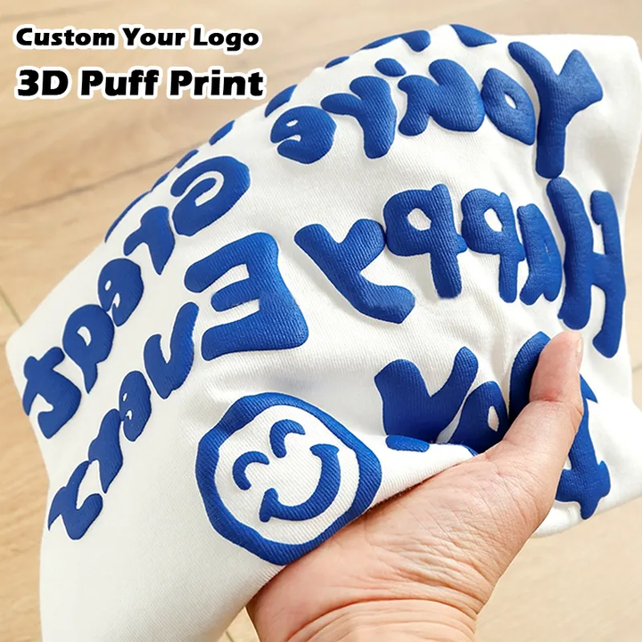 Men's T Shirt with 3d Puff Print and Custom Logo in Heavy Weight 100% Cotton Fabric