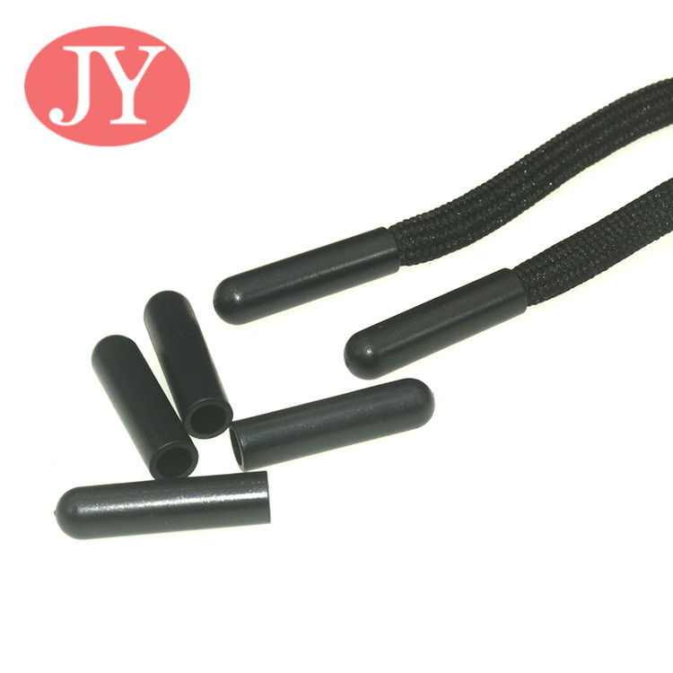 Jiayang aglet Debossed logo matte black color tube shape ABS plastic tipping plastic aglets
