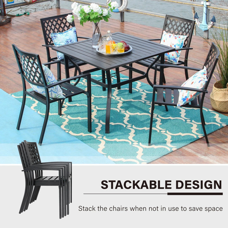 Metal Garden Set by AJUNION Waterproof Outdoor Furniture with Stackable Dining Chairs