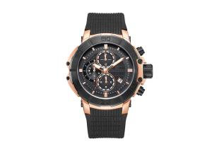 China Rose Gold Stainless Steel Chronograph Watch Men High Strenght Silicone Strap wholesale