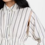 Ladies Collared Neck Dresses Long Sleeve Side Pocket Cotton Striped Print Shirt