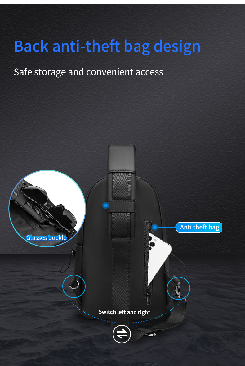 Hot sell wholesale fashion men custom waterproof shoulder bag crossbody chest sling bag