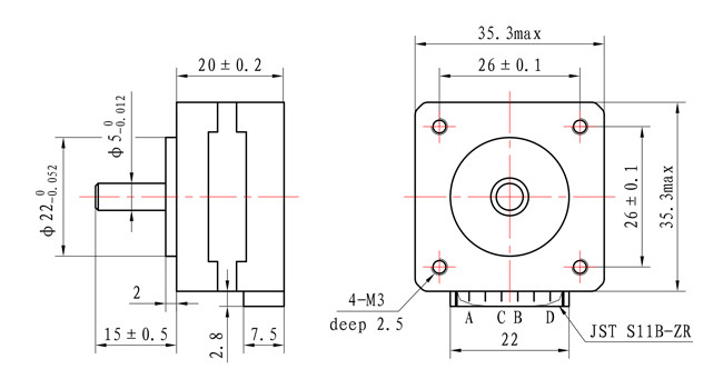 35x35mm NEMA 14 Stepper Motor 1.8 Degree 2 Phase Casun Motor