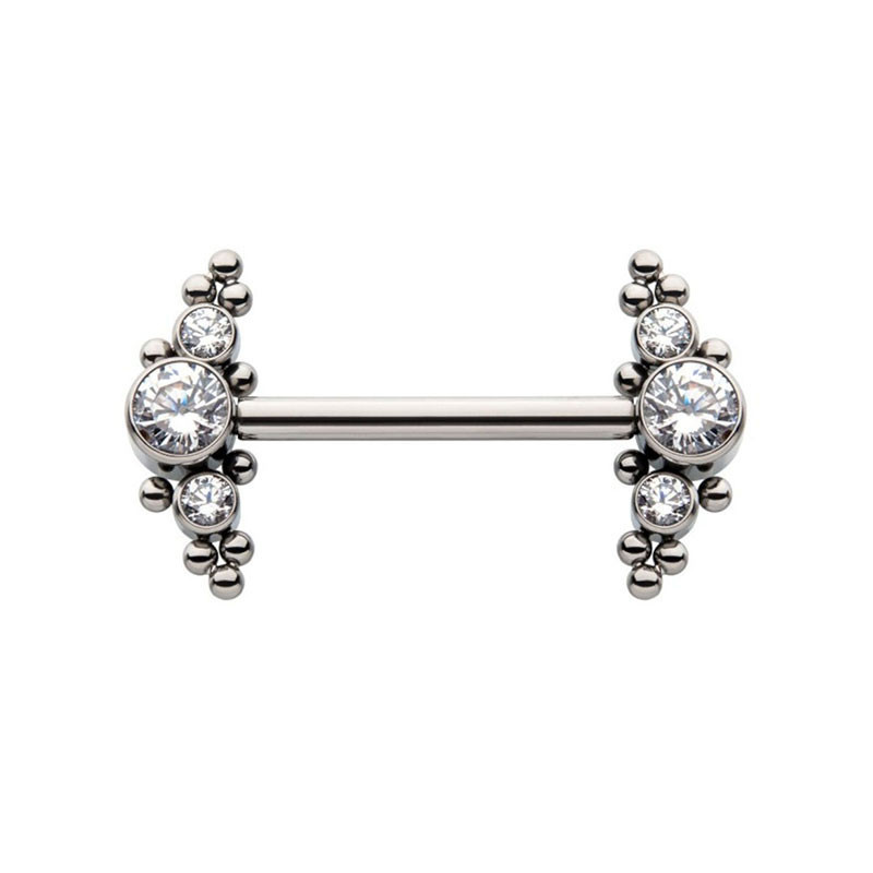 Shiny Opal Gems Pure Titanium G23 Nipple Rings 14G 1.6mm Steel color