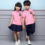 Summer Cotton Fabric Kindergarten Primary School Uniform / Kid Pink Polo Shirts