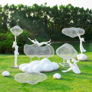 China Floating Cloud Girl Outdoor Fiberglass Statues Garden Painted For Display wholesale