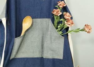 China Men Women Chef Works Aprons Waterproof Cotton Webbing Strap Denim Splicing Pocket wholesale