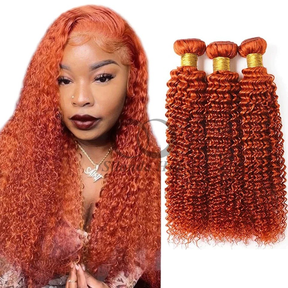 Ginger Orange Kinky Curly Remy Human Hair Bundles Sew In Weave Bundles Brazilian Bundle Deals