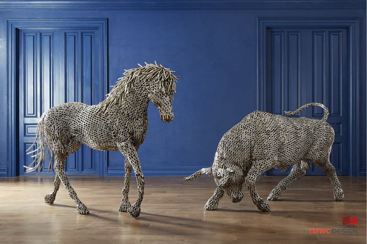Custom Life-Size Stainless Steel Animal Sculpture with Horse Pipe Statue Decoration