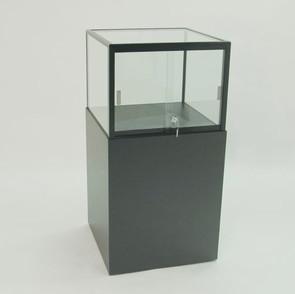 China Square Pedestal Glass Showcase Cabinet Laminate Wood And Aluminum Frame wholesale