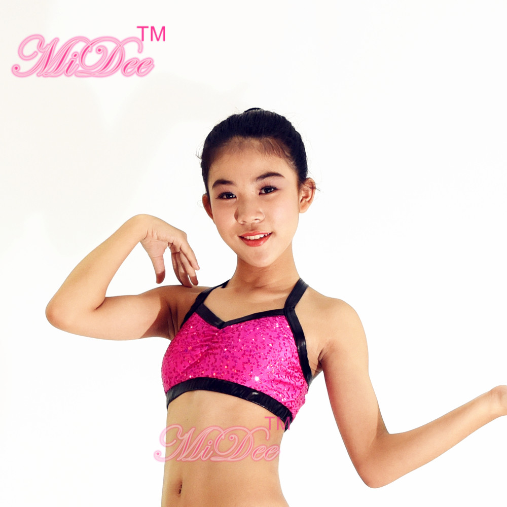 Black Edged Gym Purple Sequin Crop Top Spandex Lining Hip Hop Outfit For Street Dance