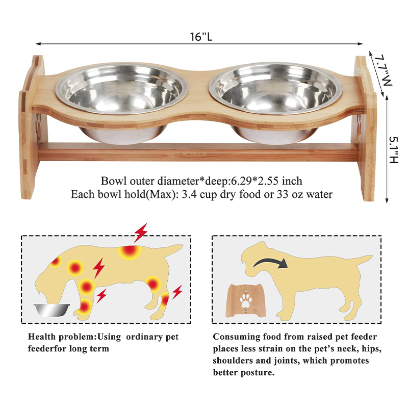 Custom Bamboo PET Feeder Cervical Spine For Cat Dog 13x19.5x40.6cm