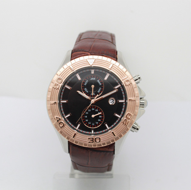 Men's Dual Time Multifunction Wrist Watch With Leather Band Luxury
