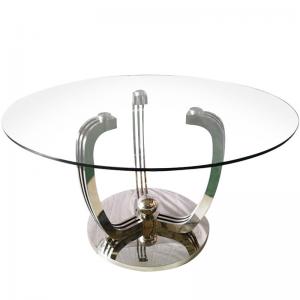 China Tempered Glass Top Round Dining Table With 201 Stainless Steel Silver Base wholesale