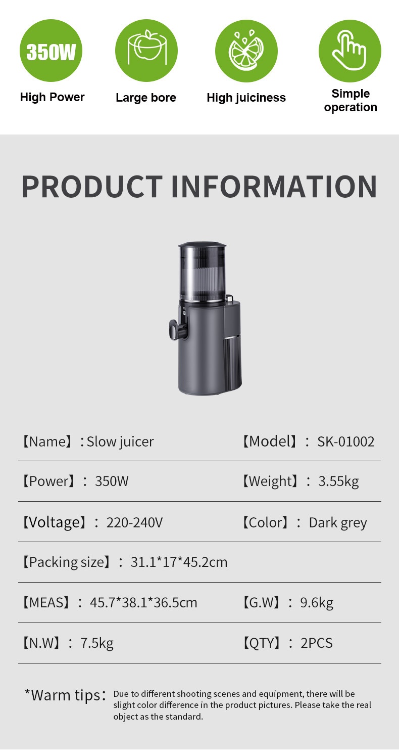Original Fruit Vegetable Juice Cold Press Slow Juicer Machine with NO App-Controlled
