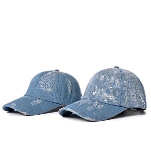 China OEM Blue Denim Fabric Baseball Caps Embroidery 55cm Cotton Twill wholesale