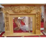 Beige marble fireplace mantel