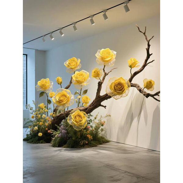 Interior decoration for festivals, floral installations, artificial flower landscapes, window displays in Nai Garden style, wedding arrangements, and