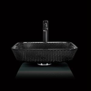 China 12mm Thick Black Glass Bathroom Sinks 400mm Height Crystal OEM Square Above Counter Sink wholesale