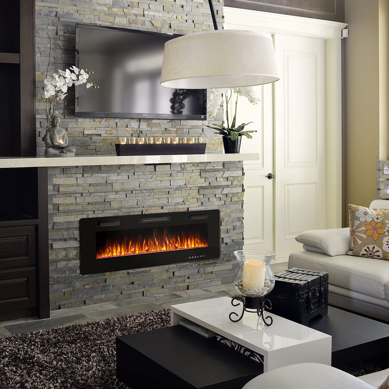 Modern Wall Mounted Electric Fireplace Insert with 6 Flame Colors and 3d Water Vapor