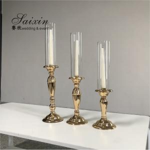 China 3 Pieces Wedding Centerpiece Metal Candle Holder Set Candelabra Gold Color 56CM wholesale