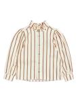 Christmas Girls Cotton Striped Woven Ruffle Neck Blouse with Contrast Button
