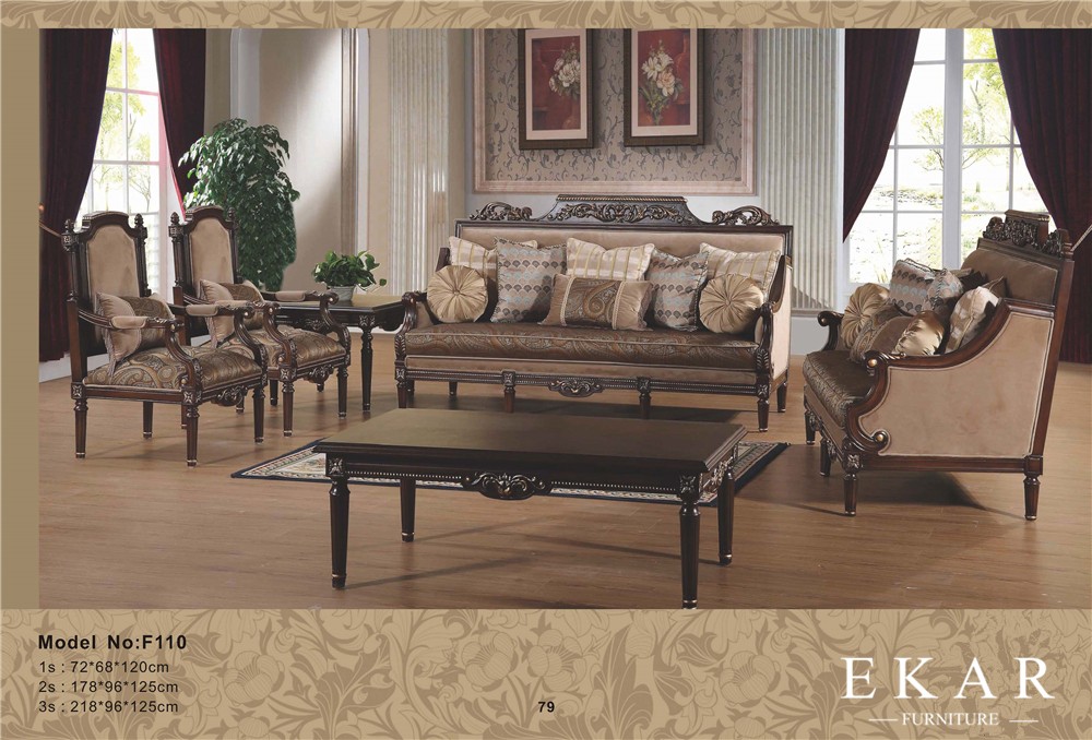 European Royal Luxury Brown Velvet Sofa Set Living Room Furniture