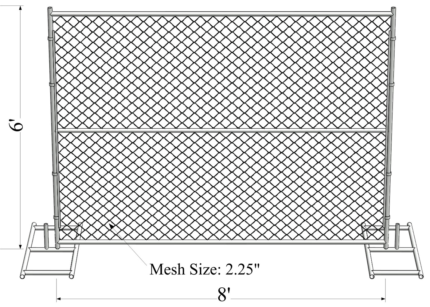 chain mesh temporary construction fence 8ft x 12ft mesh 2-3/8 inch mesh opening x 11.5 gauge wire