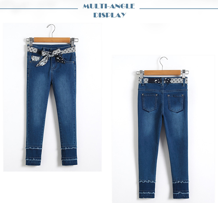 Custom Kids Denim Clothes Jeans Pant Adjustable Waist Zip Around With Printed Belt