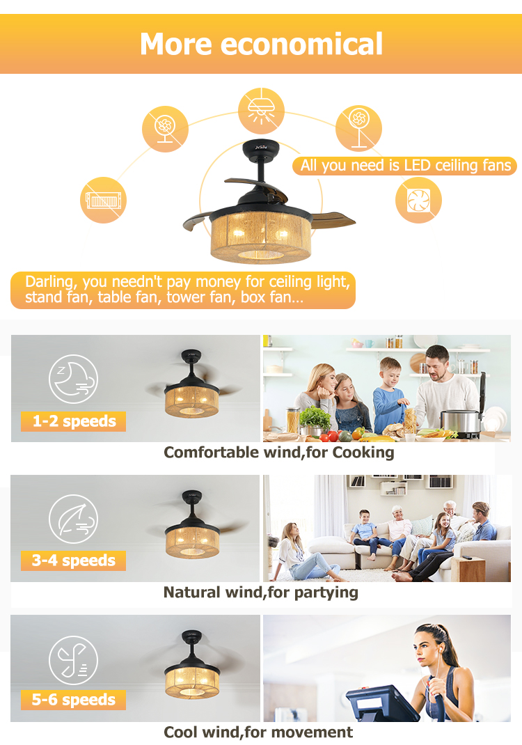 36 inch Small Size Ceiling Fan with Remote and Air Conditioning LED Lighting Function