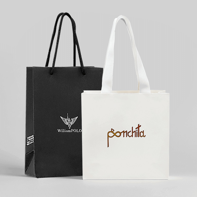 Custom Design Luxury Black Matte Thick Paper Clothing Packaging Gift Shopping Bag With Logo Ribbon And Handle