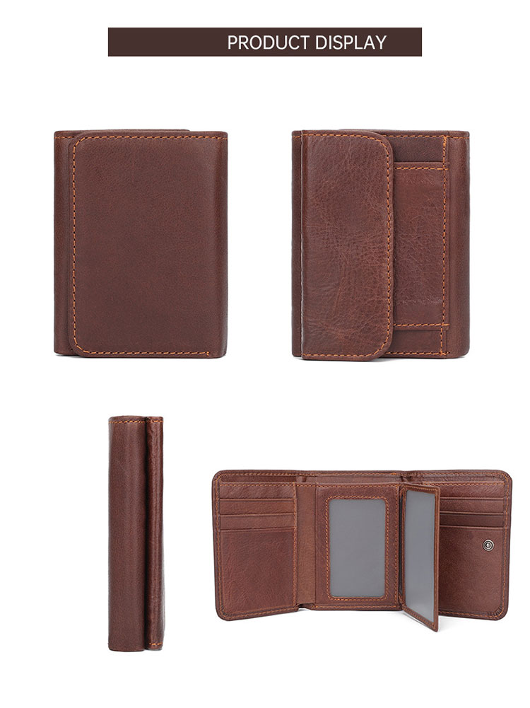 Customized Crazy Horse Leather Men's Trifold Wallet with RFID Blocking Technology