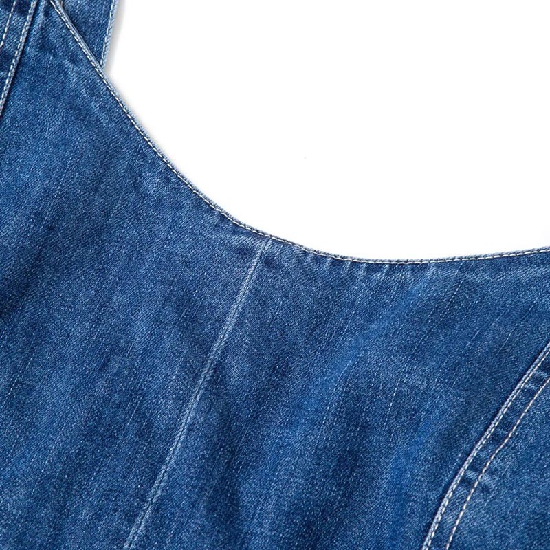 OEM Euramerican Fashionable Cross Bind Cropped Denim Vest Unlined Denim Suspender Top