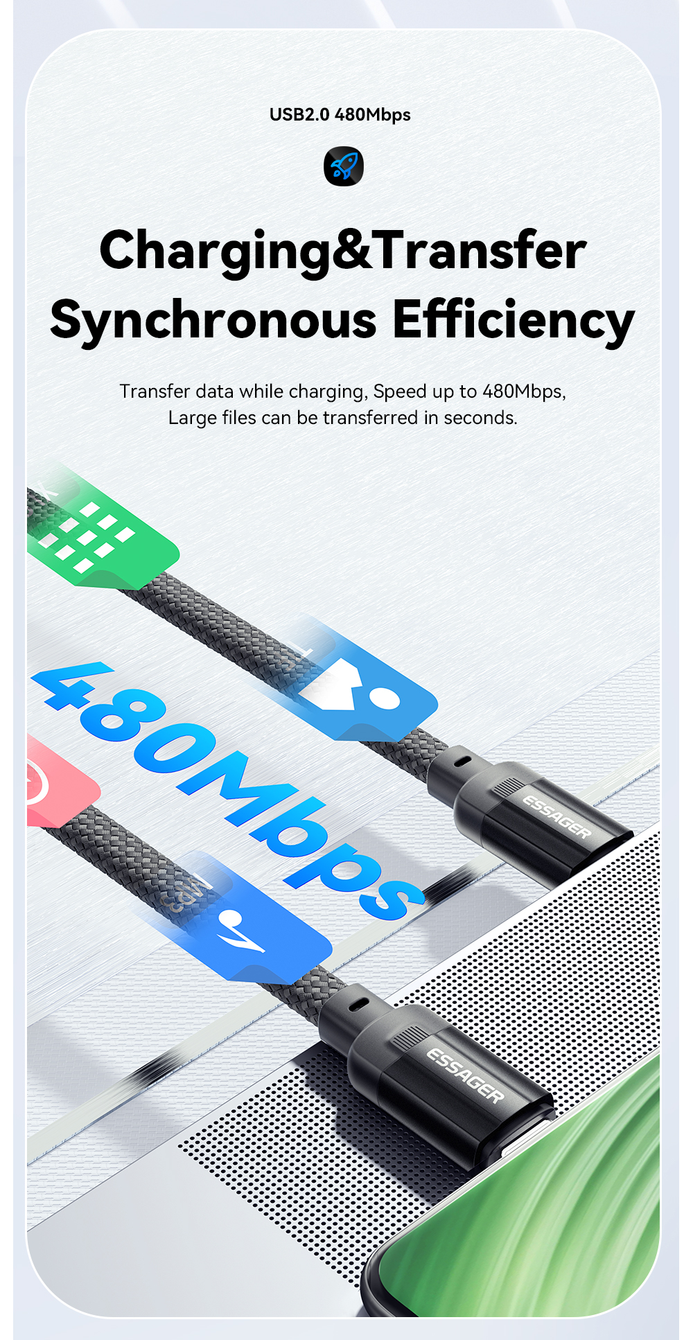 ES-X55 Series Magnetic Absorption Quick Charge Cable USB C To Type C Cable 100W 240W 1m