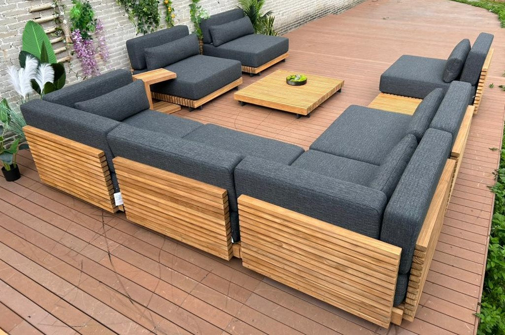 7 Seater Luxury Teak Wood Outdoor Patio Sofa Set Armless Sofa Size W99 x D104 x H56cm