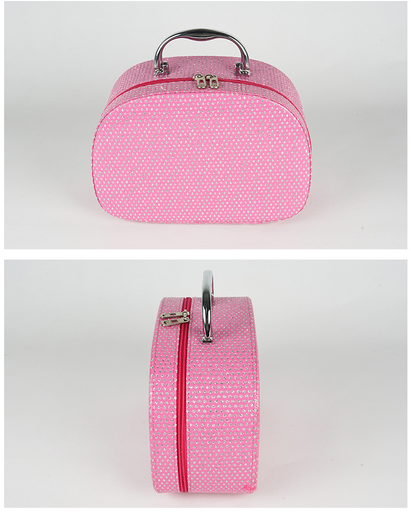 Pink PU Leather Makeup Cosmetic Case With Mirror